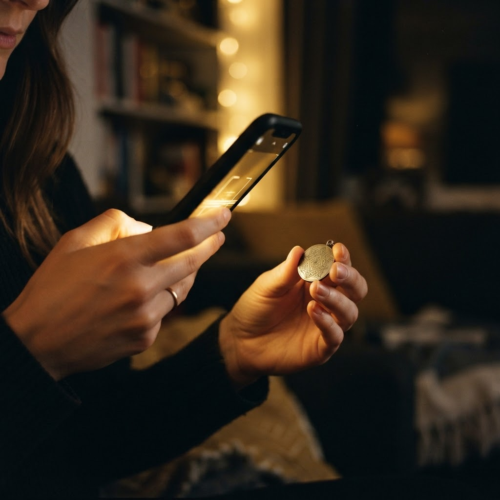 Persona escaneando con su teléfono el código impreso en un producto Up