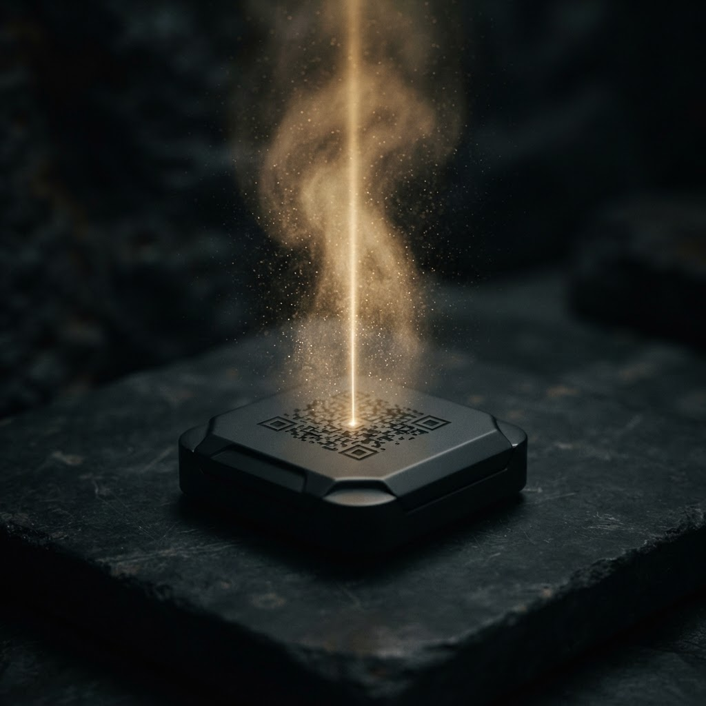 Teléfono mostrando la experiencia digital de Up junto a un tazón blanco con código impreso